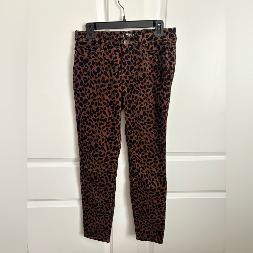 LOFT Women's Skinny Leopard Print Jeans - Black and Brown